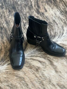 JONAK Paris Black Leather Harness Ankle Boots FR 40